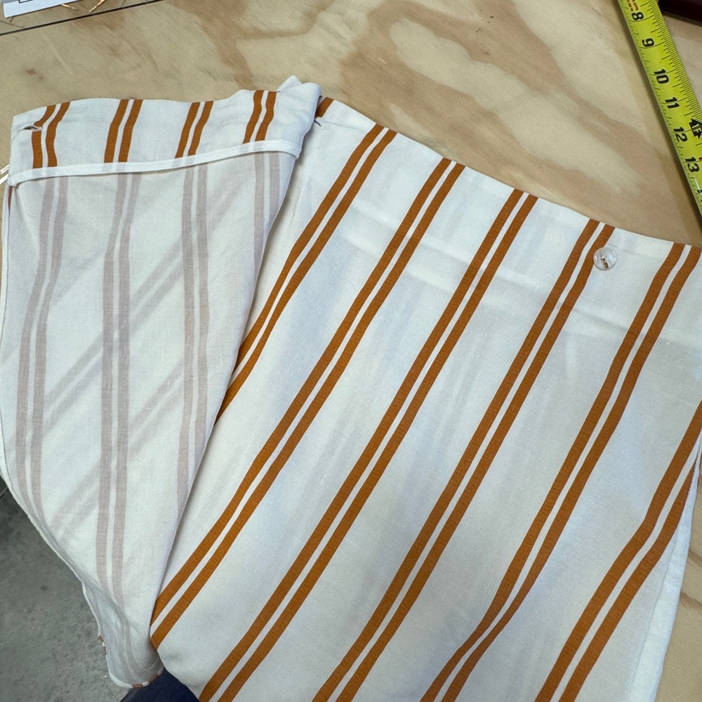 Sancia Striped Wrap Mini Skirt Ochre Cream Tencel Linen Blend XS Summer Boho - Picture 3 of 9